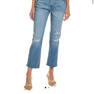 DL1961 Blue Ankle Cropped Jeans with Distressed Hem